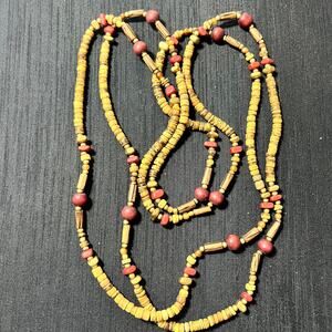 60 inch long Necklace with Fall Colored Wooded beads Beachy Brown Cranberry